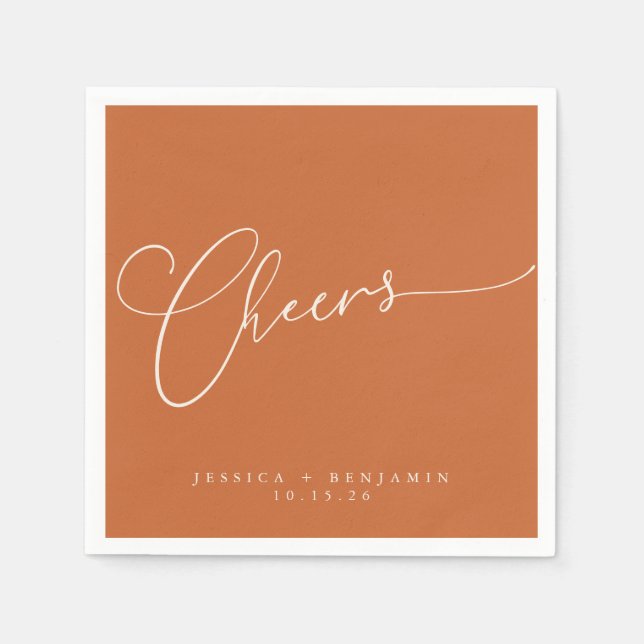 Guardanapo De Papel Brinde Minimal Laranja Queimada Roteiro Casamento  (Frente)