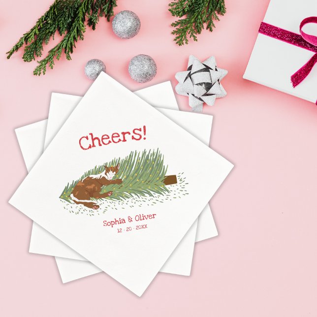 Guardanapo De Papel Brindes Engraçados Gato Laranja vs Árvore de Natal (Criador carregado)