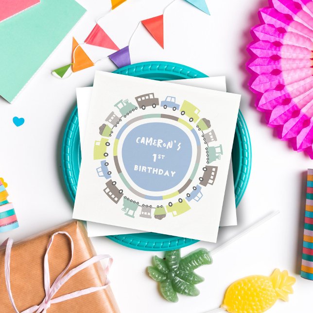 Guardanapo De Papel Brinquedos Boys Pastel Blue Transport Kid Festa de (Boys Toys Pastel Blue Cute Transport Kid's Birthday Party Paper Napkins @ fatfatin_mini_me)