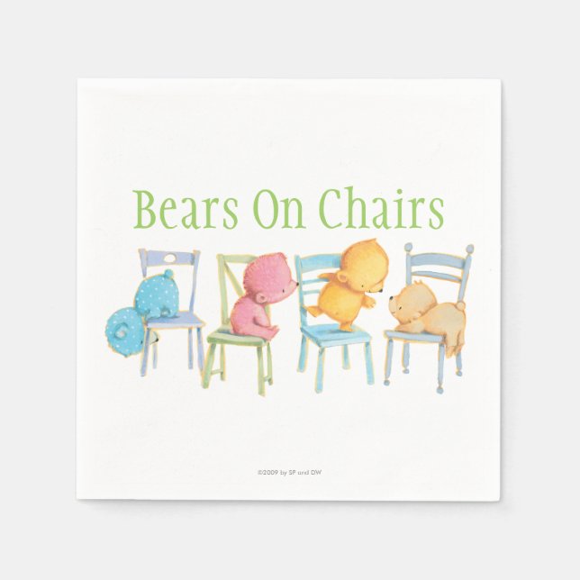 Guardanapo De Papel Brinquedos de Ursos Azuis, Rosa, Amarelo e Castanh (Frente)