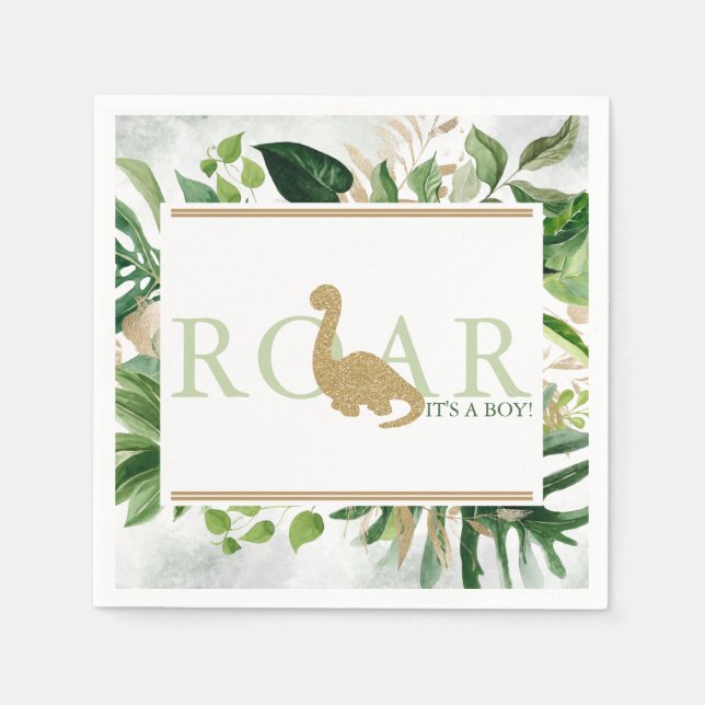 Guardanapo De Papel Brontossaurus Chá de fraldas Cocktail Verde e Dour (Frente)