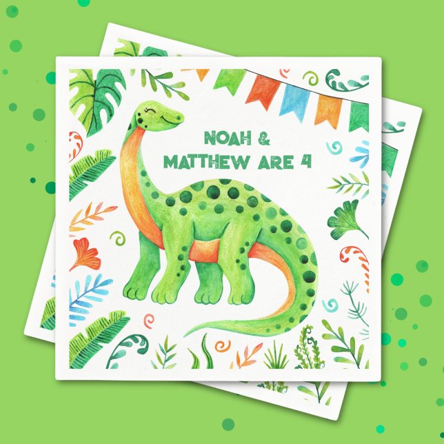 Guardanapo De Papel Brontossaurus dinossauro pré-histórico Aniversário (Brontosaurus Dinosaur Joint Birthday Napkins)