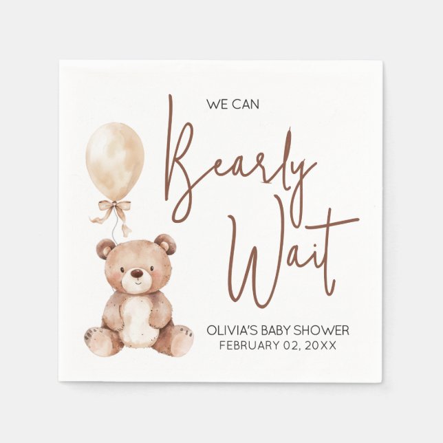 Guardanapo De Papel Brown Bear Balloon Baby Shower (Frente)