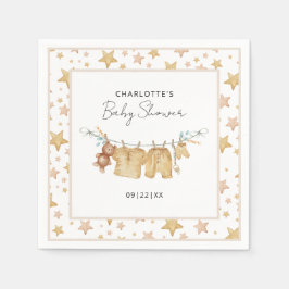 Guardanapo De Papel Brown Boho Clothesline Chá de fraldas Napkins