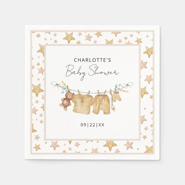 Guardanapo De Papel Brown Boho Clothesline Chá de fraldas Napkins (Frente)