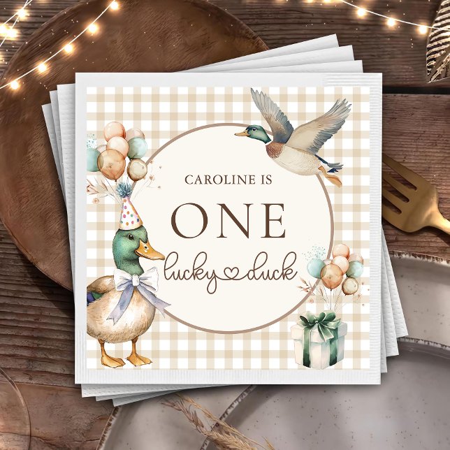Guardanapo De Papel Brown One Lucky Duck Balloon primeiro aniversario  (Criador carregado)