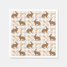 Guardanapo De Papel Brown Rabbits And Carrots Rustic Beige Gingham