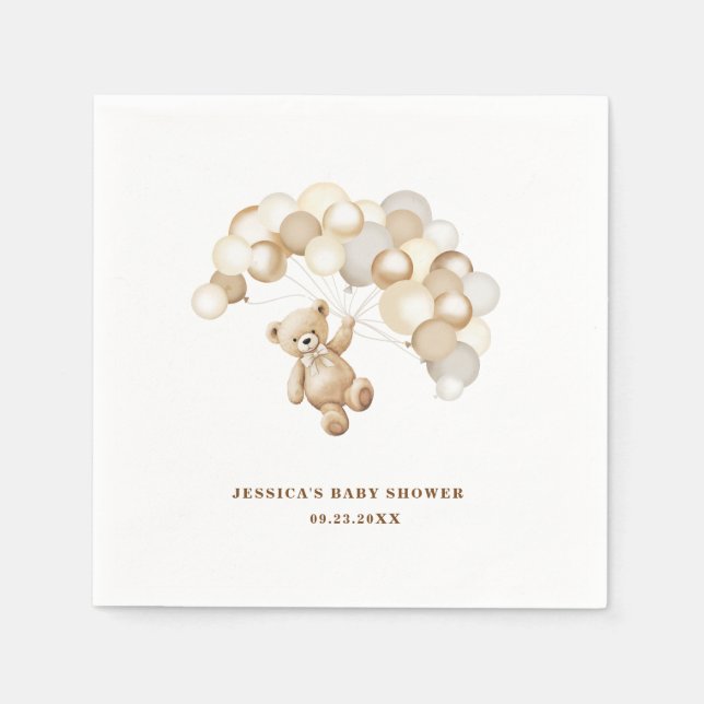 Guardanapo De Papel Brown Teddy Bear Baby Shower (Frente)