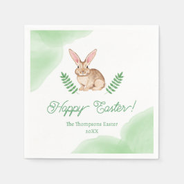 Guardanapo De Papel Brown Watercolor Bunny And Greenery Happy Easter