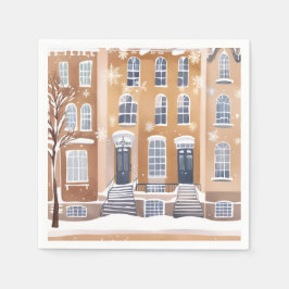 Guardanapo De Papel Brownstone Homes | Snowy City Street Watercolor