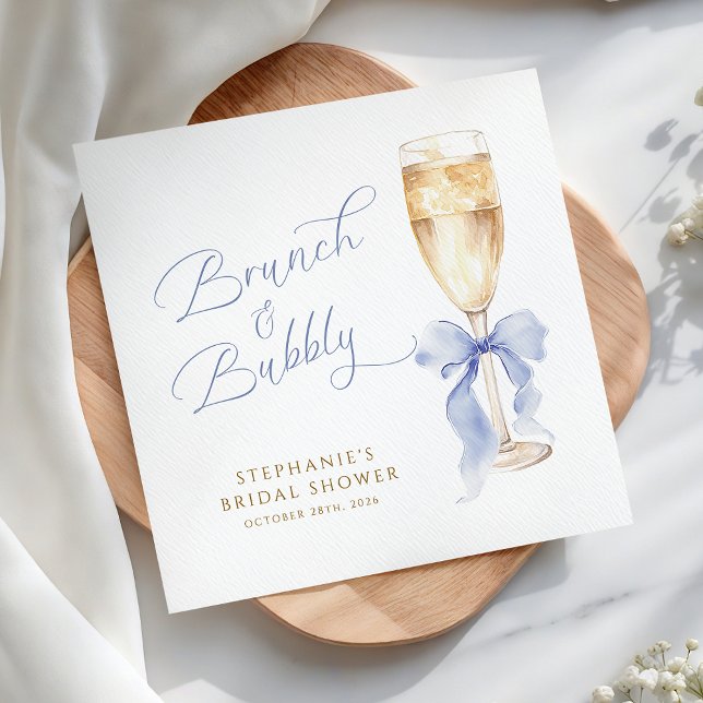 Guardanapo De Papel Brunch & Bubbly Azul com Laço para Chá de Noiva (Criador carregado)