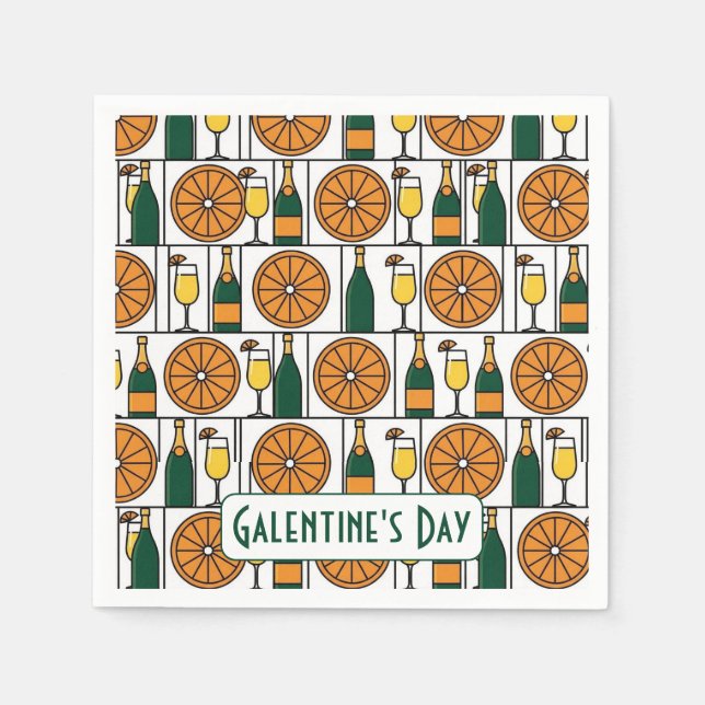 Guardanapo De Papel Brunch de Galentines Day Mimosas Retro (Frente)