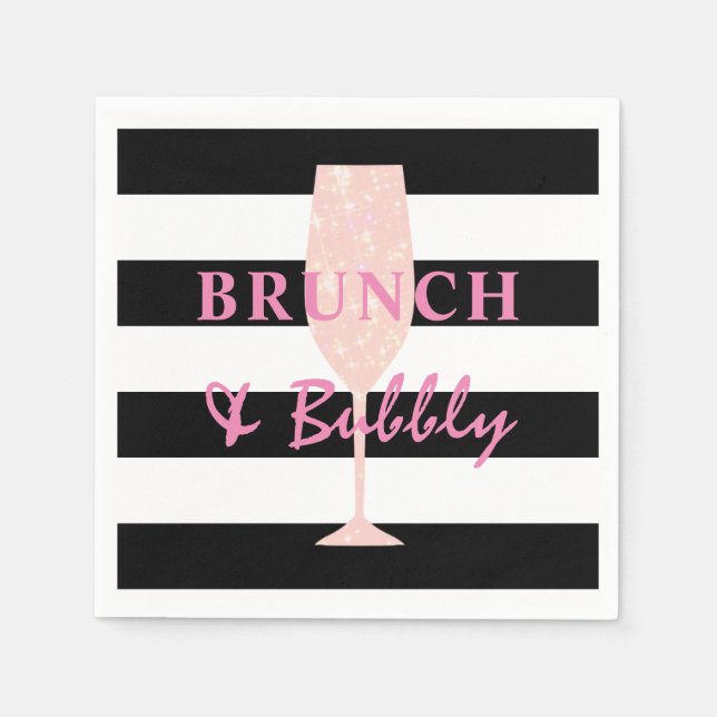Guardanapo De Papel Brunch e Bubbly Listras Preto e Branco | Rosa (Frente)