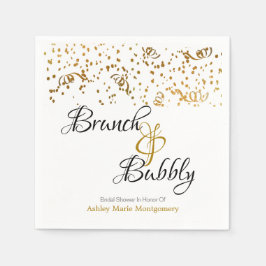 Guardanapo De Papel Brunch Personalizado, Dourado Confetti em Branco