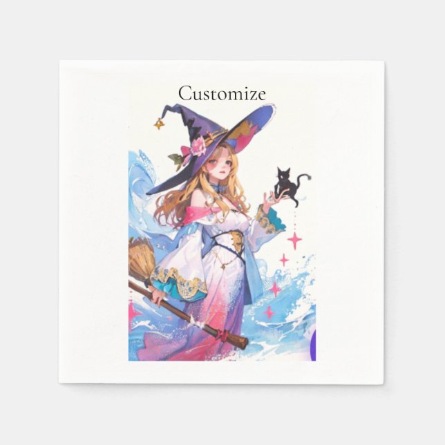 Guardanapo De Papel Bruxa Corta Segurando Gato Negro Thunder_Cove (Frente)