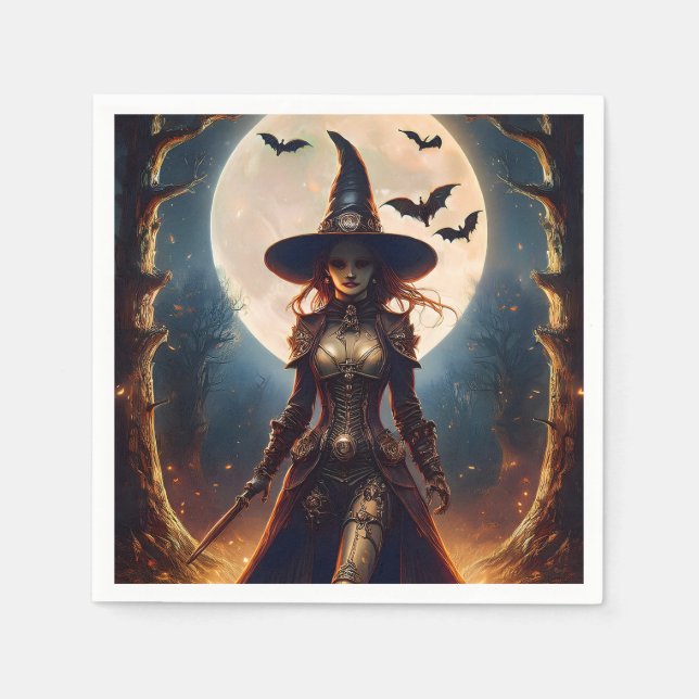 Guardanapo De Papel Bruxa da Floresta Steampunk do Halloween (Frente)