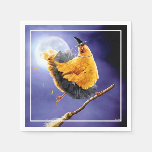 Guardanapo De Papel Bruxa de Frango na Broomstick (Frente)