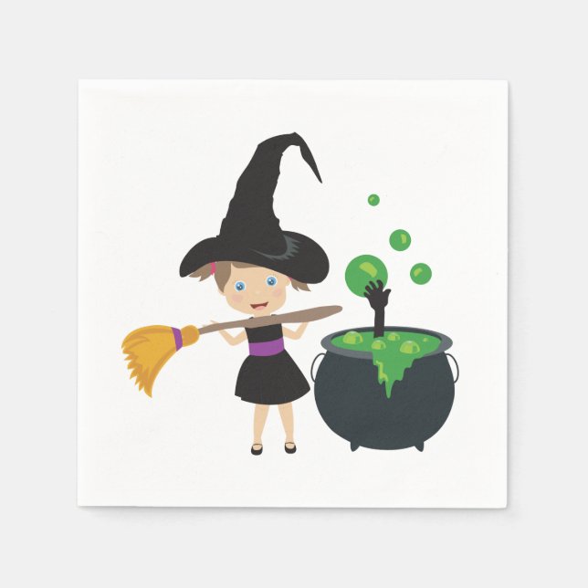 Guardanapo De Papel Bruxa de Halloween Fofa (Frente)