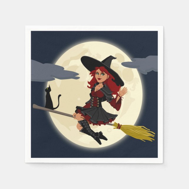 Guardanapo De Papel bruxa de Halloween ruiva (Frente)