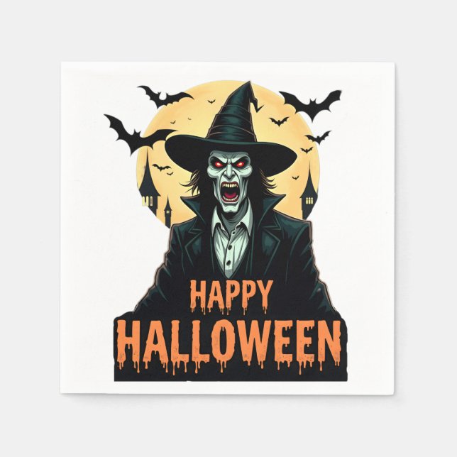 Guardanapo De Papel Bruxa do Horror das Halloween com Olhos Vermelhos (Frente)