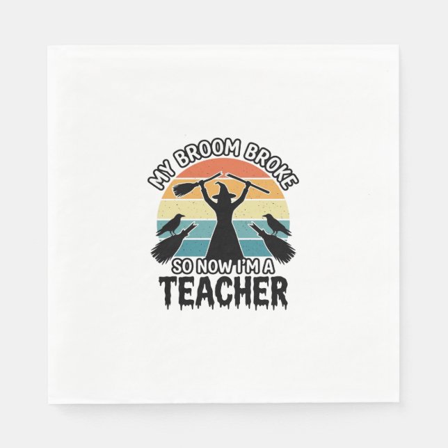 Guardanapo De Papel Bruxa Engraçada Professora Vassoira Quebrada Desig (Frente)