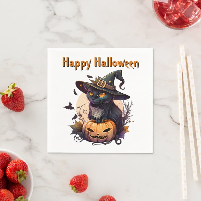 Guardanapo De Papel Bruxa Gato para Feliz Halloween (Insitu)