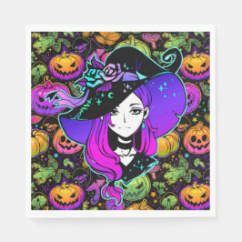 Guardanapo De Papel Bruxa Neon de Halloween