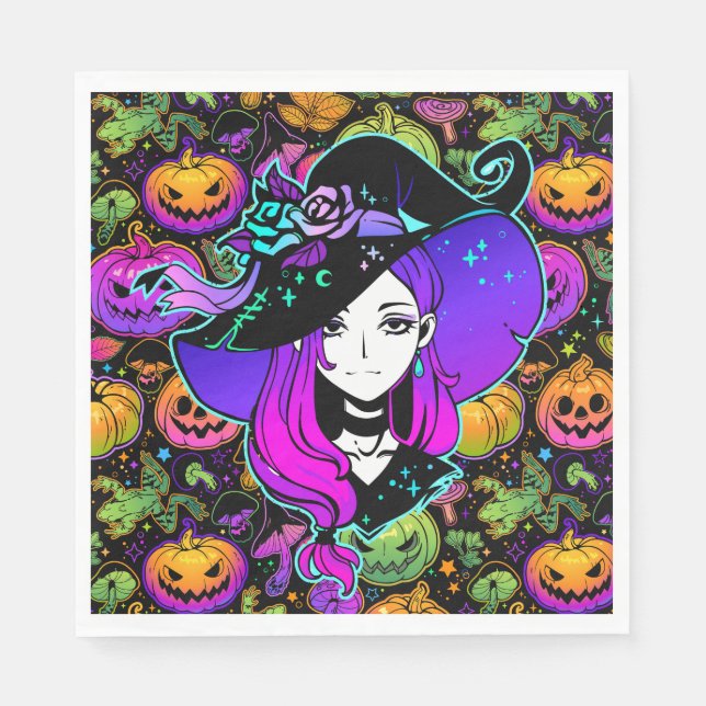Guardanapo De Papel Bruxa Neon de Halloween (Frente)