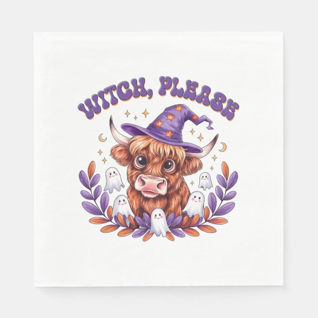 Guardanapo De Papel Bruxa, por favor, Highland Cow Halloween (Frente)