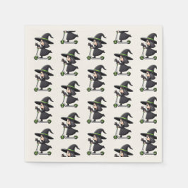 Guardanapo De Papel Bruxa Rapariga com Gato soltando um Patinete