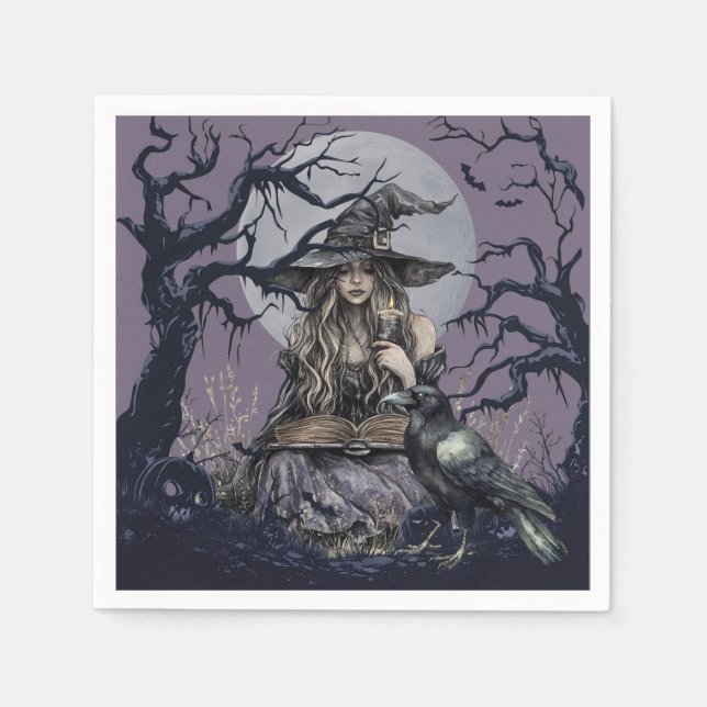 Guardanapo De Papel Bruxa Sinistra Castando Feitiço em Floresta Escura (Frente)