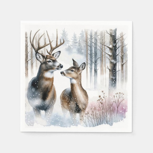 Guardanapo De Papel Buck and Doe in Winter Woods (Frente)