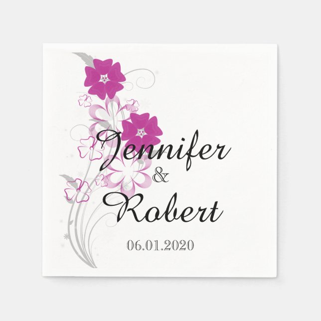 Guardanapo De Papel Budding Romance em Fuchsia Wedding Napkin (Frente)