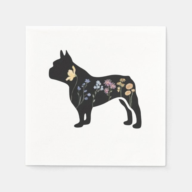Guardanapo De Papel Buldogue Francês de Flor Selvagem (Frente)