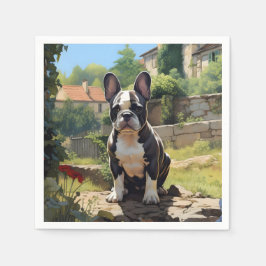 Guardanapo De Papel Buldogue Francês Sentado Numa Parede