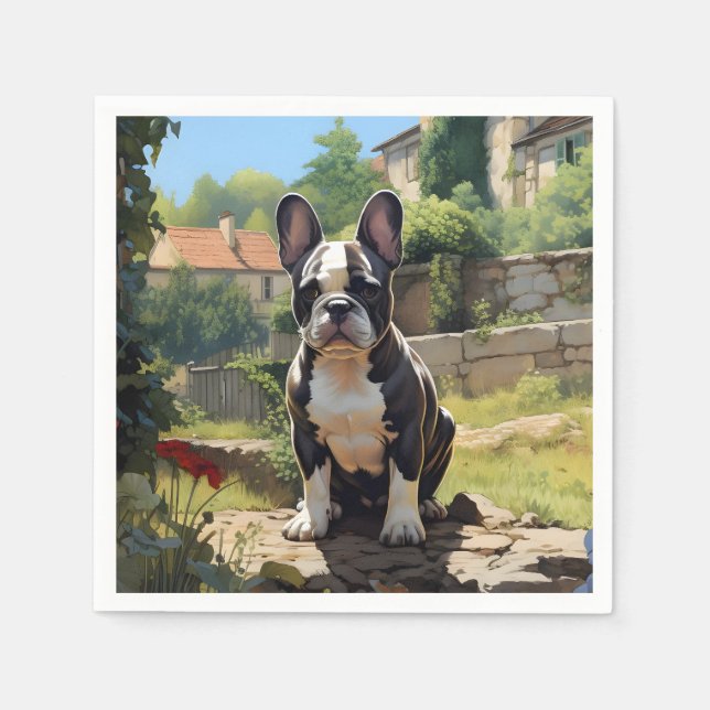 Guardanapo De Papel Buldogue Francês Sentado Numa Parede (Frente)