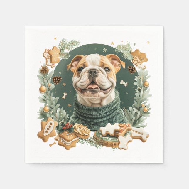 Guardanapo De Papel Buldogue Inglês de Natal (Frente)