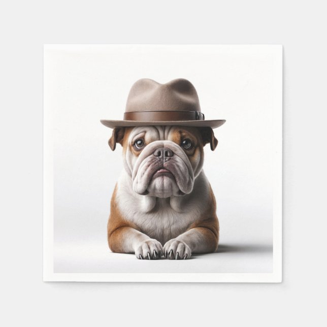 Guardanapo De Papel Buldogue Vestindo Fedora (Frente)