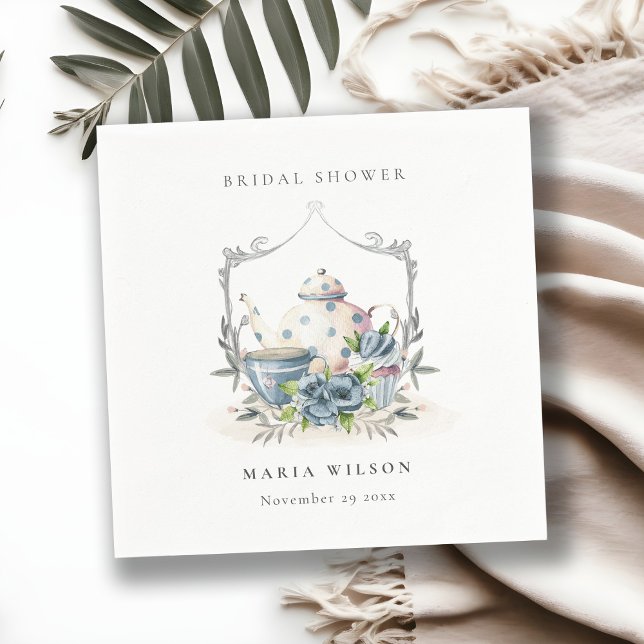 Guardanapo De Papel Bule Chaleira Floral Azul Cute Crest Chá de Noiva (Criador carregado)