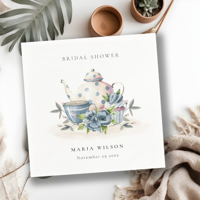 Guardanapo De Papel Bule Chaleira Floral Azul Cute Xícara Chá Festa de (Criador carregado)