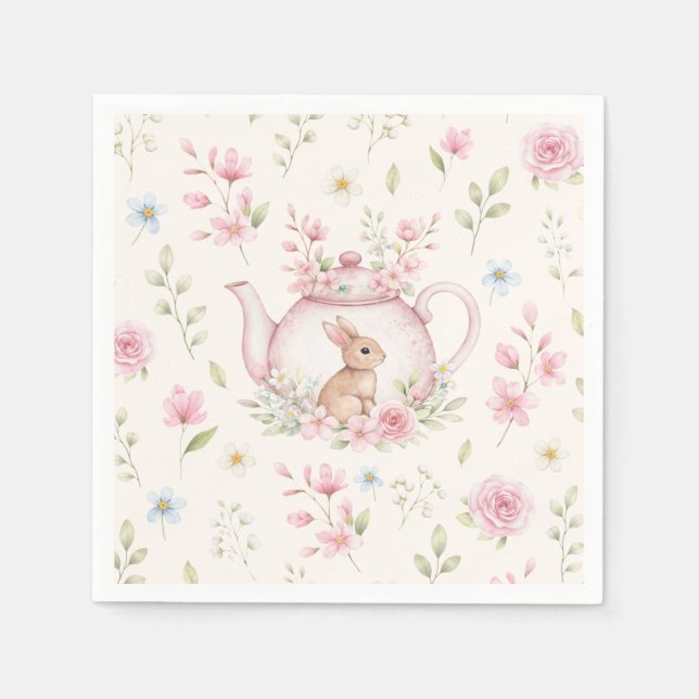 Guardanapo De Papel Bule Charming Bule de Chá Rosa Floral Primavera (Frente)