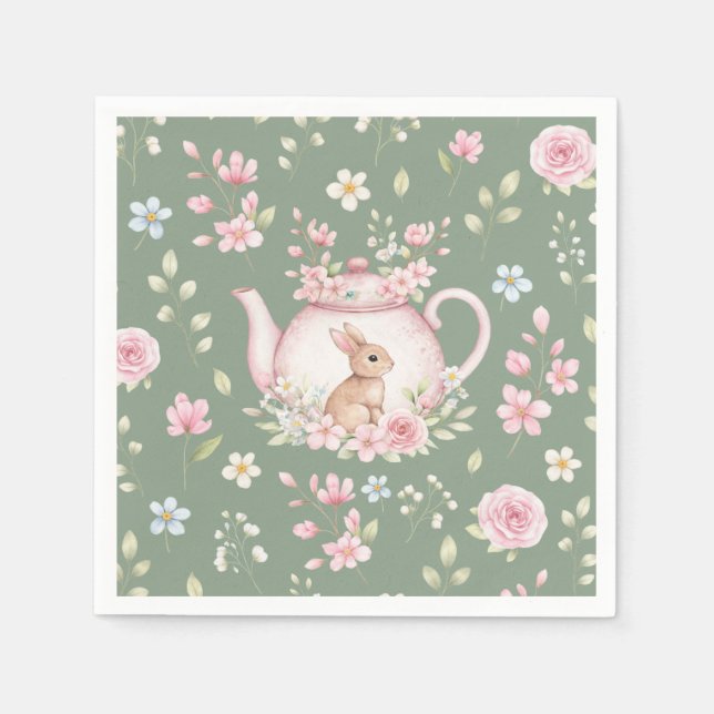 Guardanapo De Papel Bule Charming Bule de Chá Rosa Floral Verde Primav (Frente)