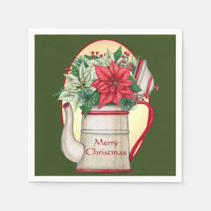 Guardanapo De Papel Bule de chá antigo com Natal de poinsettias