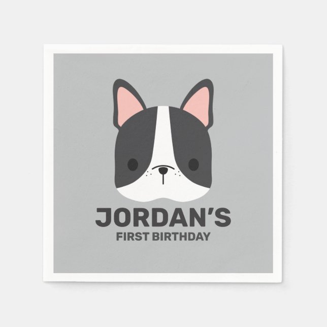 Guardanapo De Papel Bulldog Francês Bonito com Nome Personalizado (Frente)