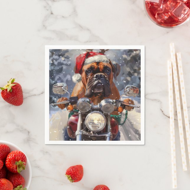 Guardanapo De Papel Bullmastiff Dog Andando na Moto Natal (Insitu)