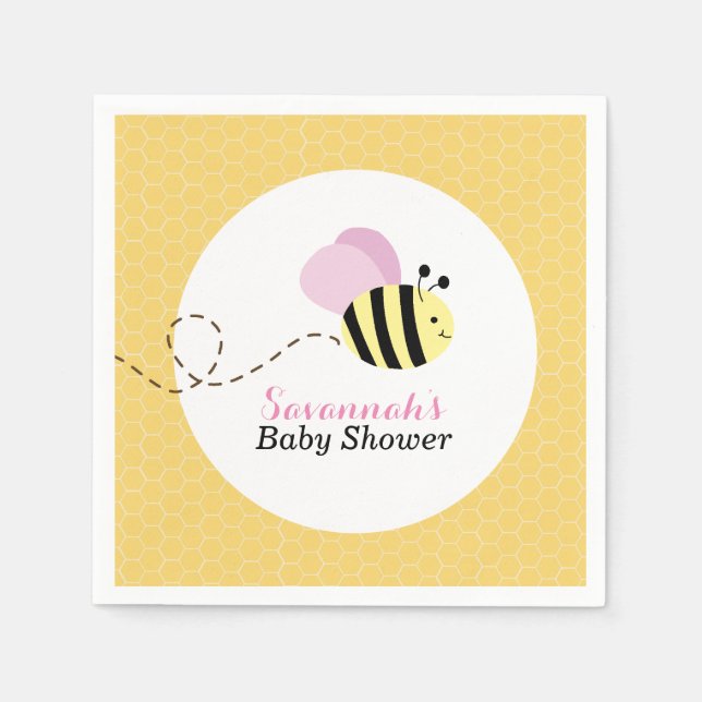 Guardanapo De Papel Bumble Bee Pink Asas Personalizadas Napkins (Frente)