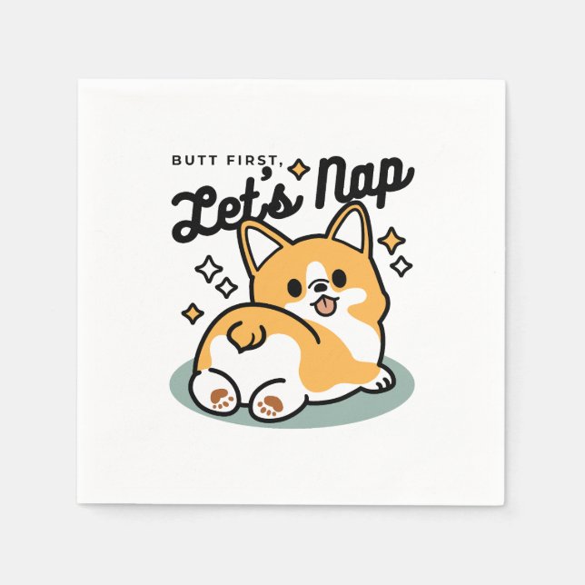 Guardanapo De Papel Bumbum Primeiro, Vamos Nap - Bumbum Corgi Cute (Frente)