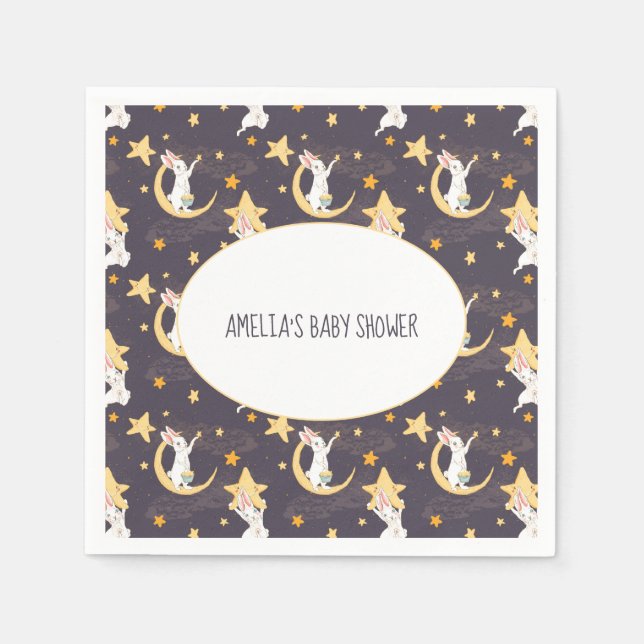 Guardanapo De Papel Bunnies e Estrelas Douradas em Cinzas (Frente)