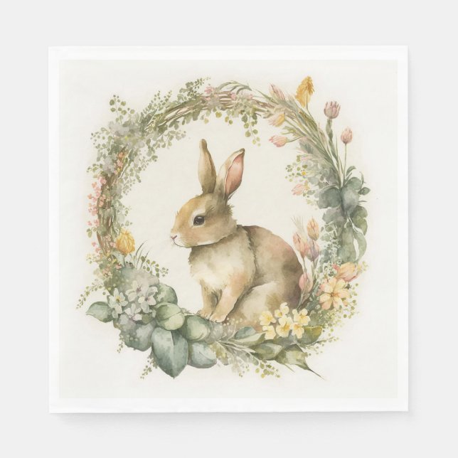 Guardanapo De Papel Bunny In Floral Wreath (Frente)