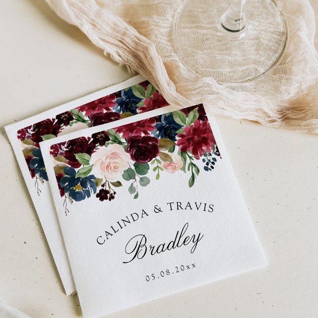 Guardanapo De Papel Buquê Borgonha | Cocktail de Casamento (Criador carregado)